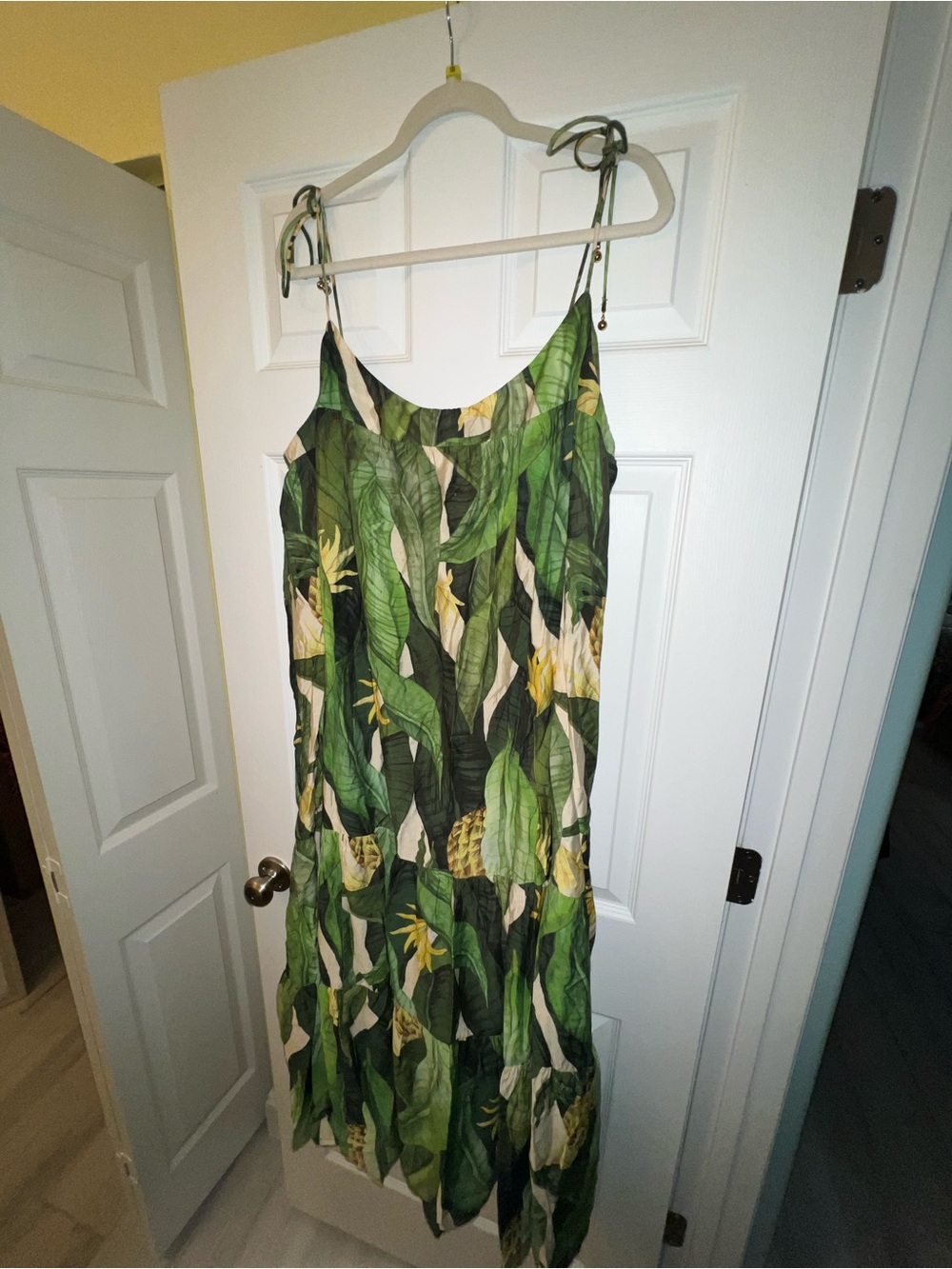 Tropical Green Leaf & Pineapple maxi Dress